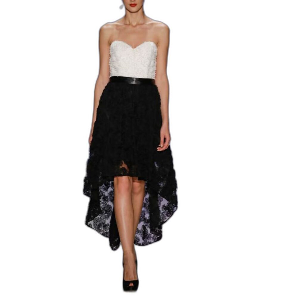 Disney Fairy Tale Weddings White Black Floral Lace Strapless Hi-Low Dress Sz 10